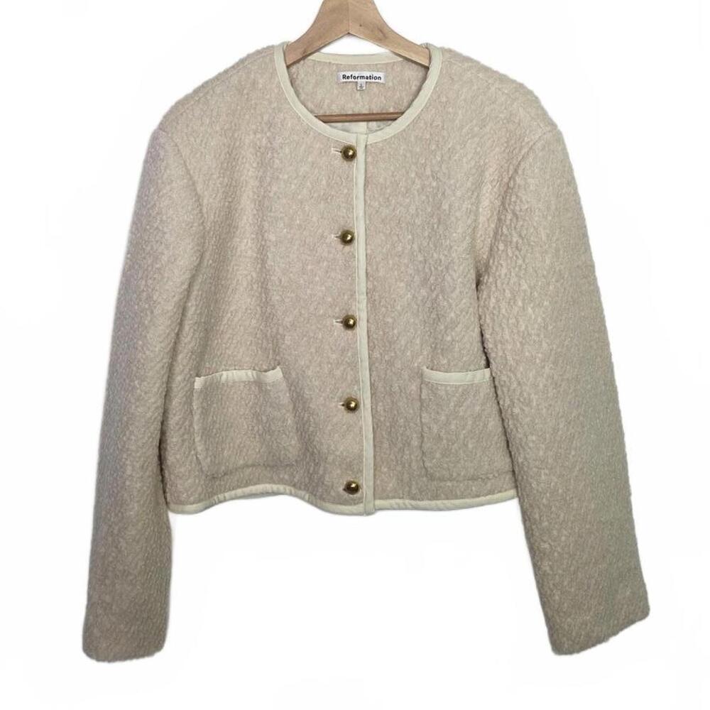 Reformation Dale Jacket Ivory Cream Wool Size Large NWOT
